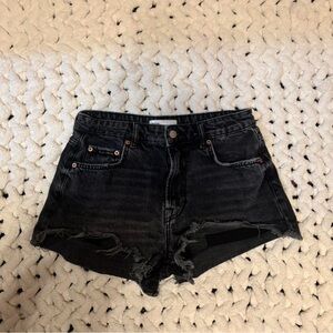 Zara Black Distressed Denim Shorts